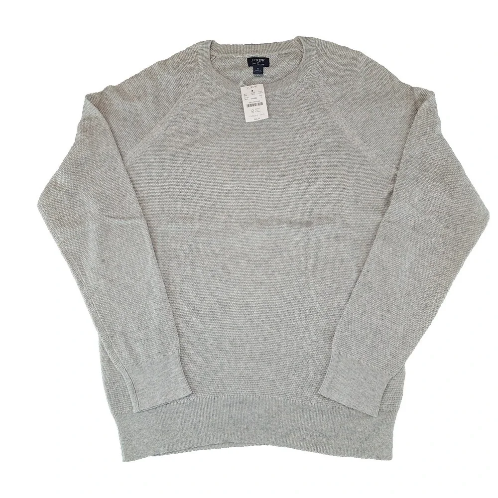 J.Crew Crewneck Sweater Men's Small Grey 100% Cotton Textured Raglan S CD617
